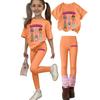 Kids Girls Printed T-Shirt and Pants Set, Casual Loose Fit, Round Neck, 2-Piece Outfit
