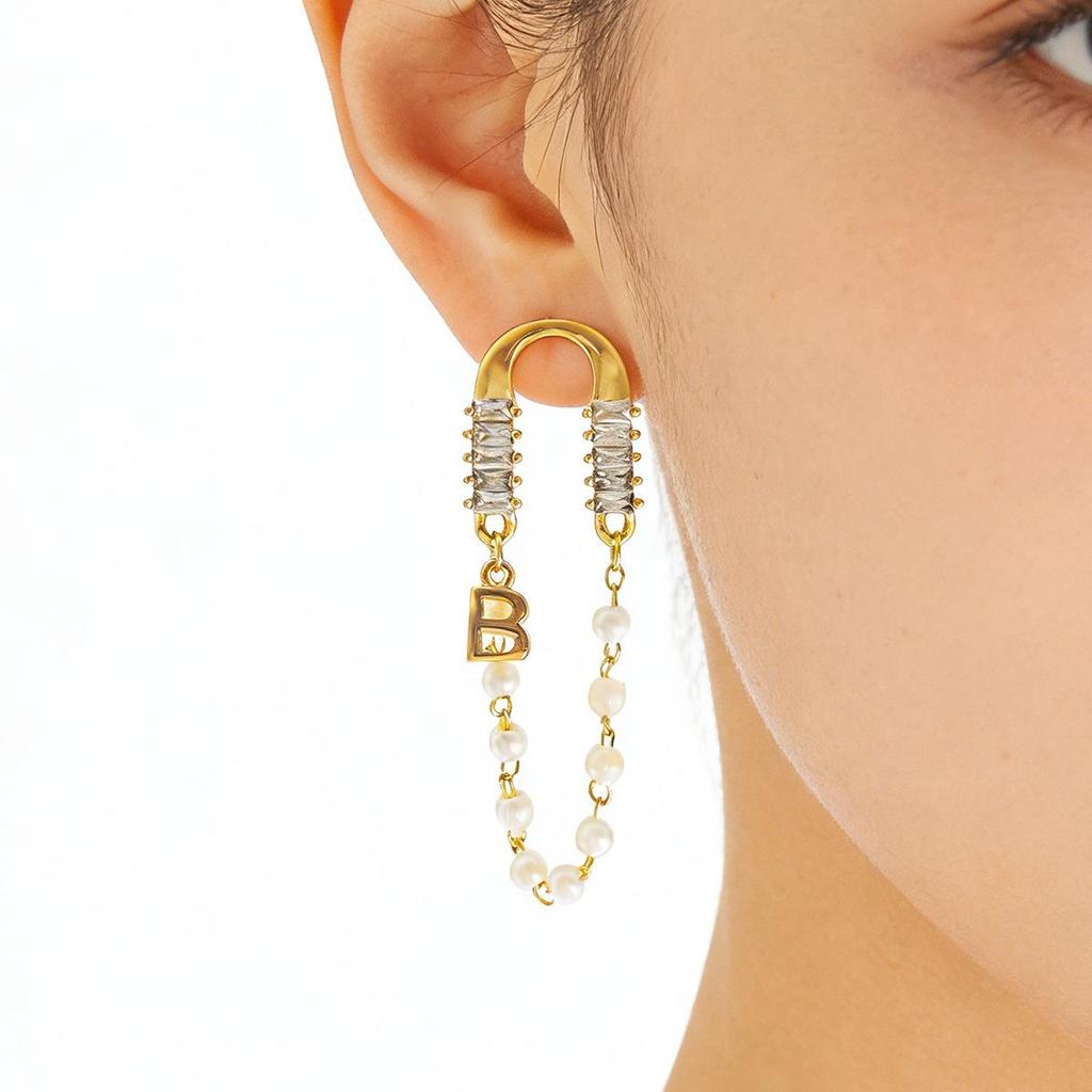 Chic Tassel Chain Earrings with Personality Letter B Design