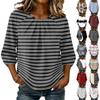 Women Geometric Print 3/4 Sleeve Round Neck Pleated Casual Loose Fit T-Shirt Top for Daily Wear