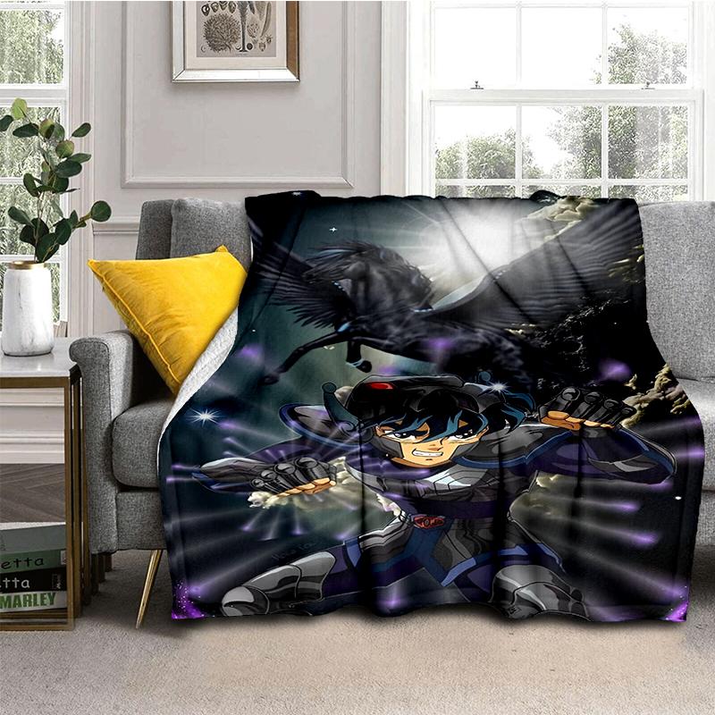 Cartoon Anime Saint-Seiya Glod Throws Blanket Kids Super Soft Blankt for Sofa Travel Couch Picnic Flannel Blanket Birthday Gift