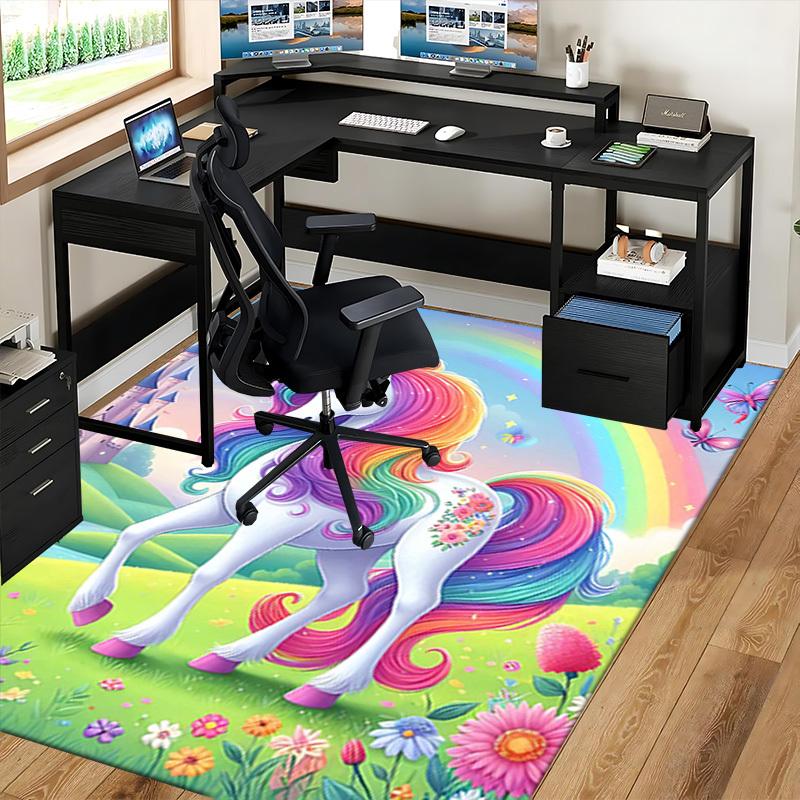 1pc Rainbow Unicorn Chair Mat - Anime Cartoon Design, Non-Slip Carpet for Office Chairs, Festive Gift, Suitable for Home Decor, Living Room, Bedroom,