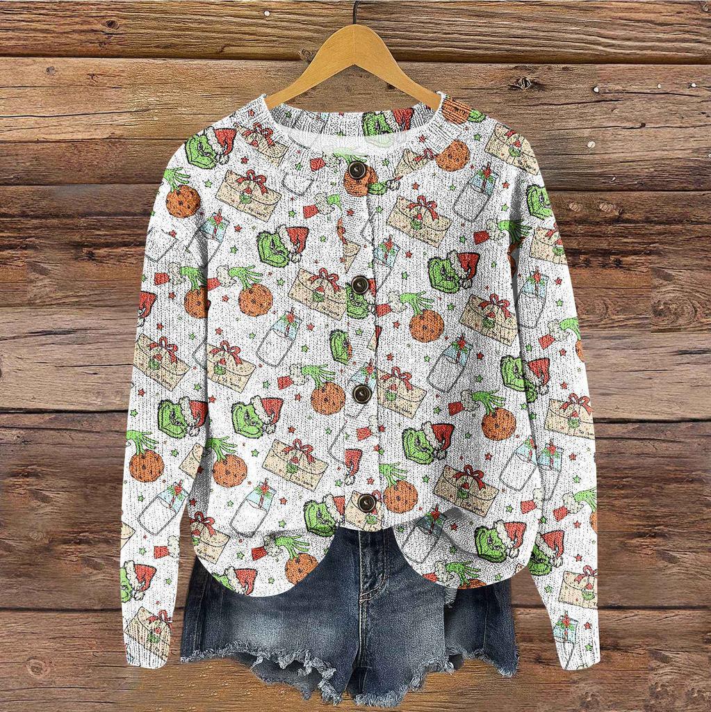 Women's Vintage Knit Button Print Cardigan Jacket