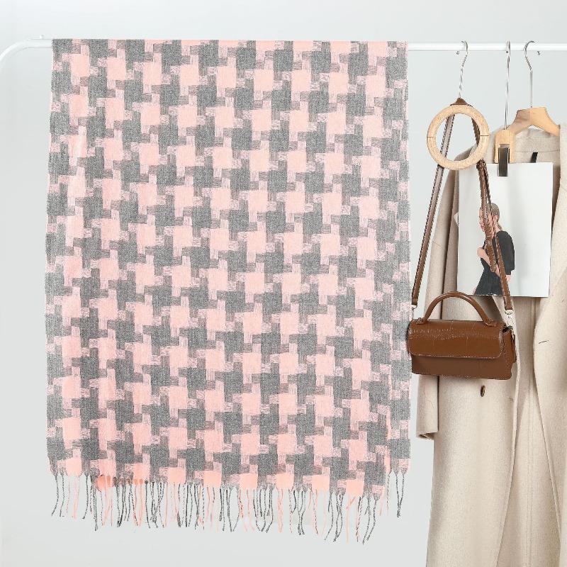 New Women's Retro Thousand Birds Grid Tassel Thickened Warm Scarf Scarf Student Versatile Shawl