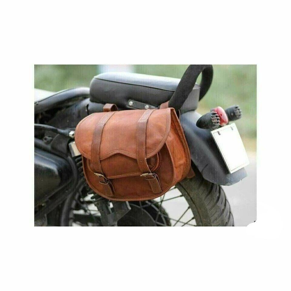 New Stock All Motorcycle Side Pouch Brown Leather 2 Side Saddle Panniers 2 Bags