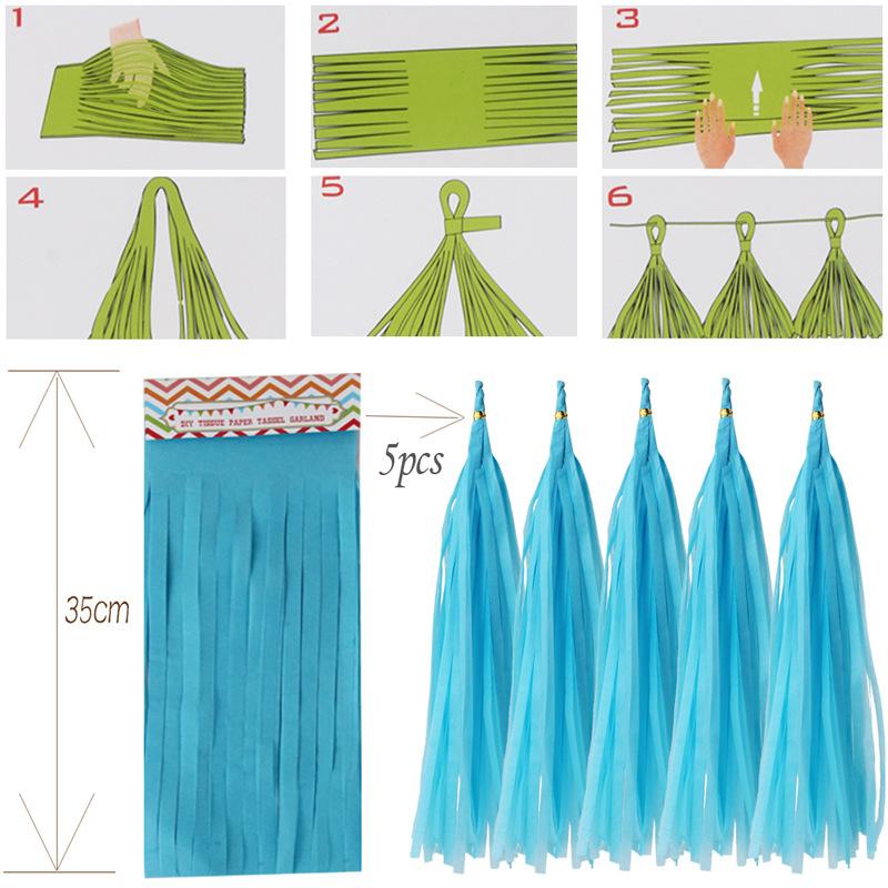 5pcs/lot Mixed DIY Tissue Paper Tassel Garland for Wedding Kids Birthday Party Decorations Baby Shower Favors Supplies