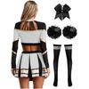Damen Cheerleading Performance Tanz Outfit Langarm Stehkragen Strass Crop Top Faltenrock Haargummi Set