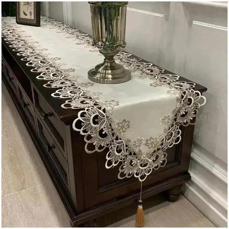 New Lace Embroidered Table Runner Fabric Dining Table And Coffee Table TV Cabinet Shoe Cabinet Dust-Proof Towel Cloth Home Decor