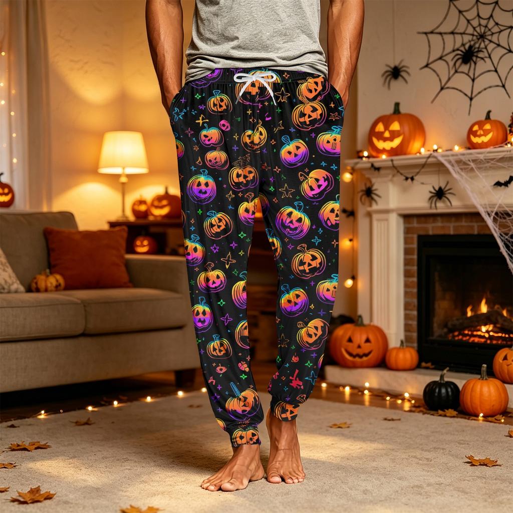 Herren Jogginghose mit Kordelzug und Taschen – Lässige Nachtwäsche Halloween-Print