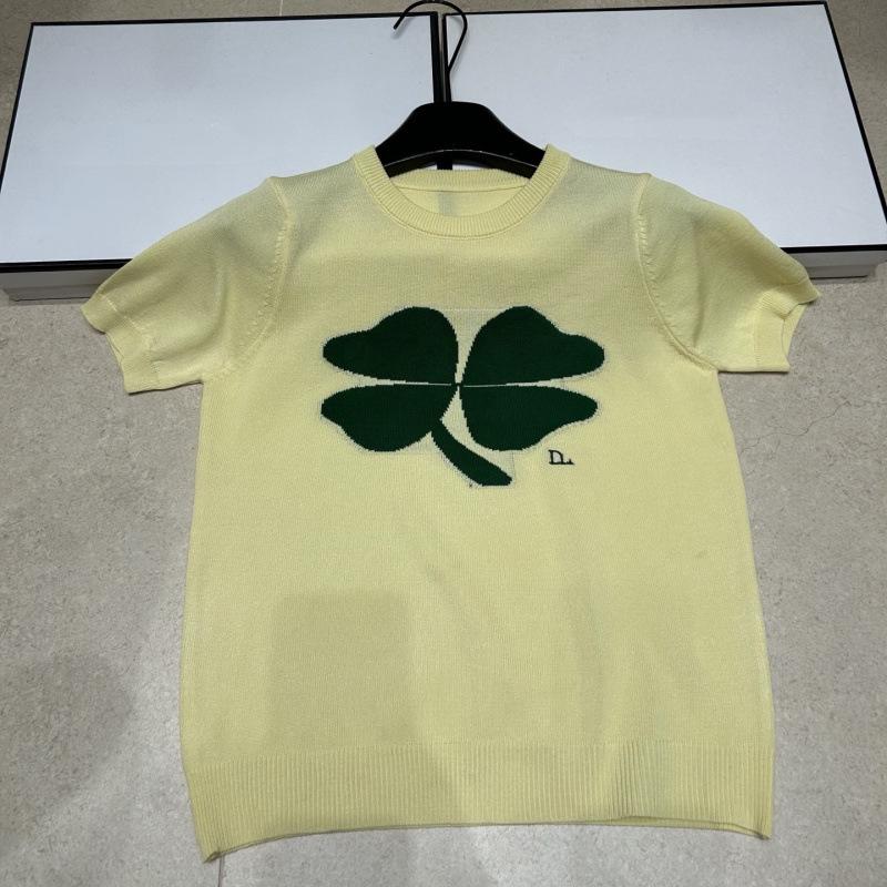 Superior Jacquard Clover Knit Round Neck Short Sleeve Casual Versatile Top for Summer 2026