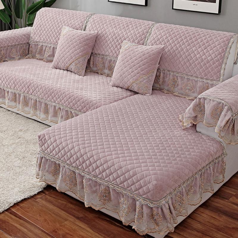 Luxury Solid Color Sofa Sets Cover Thick Sofa Slipcovers L Shaped Sofa Towel Lace Decor Couch Covers for Living Room
