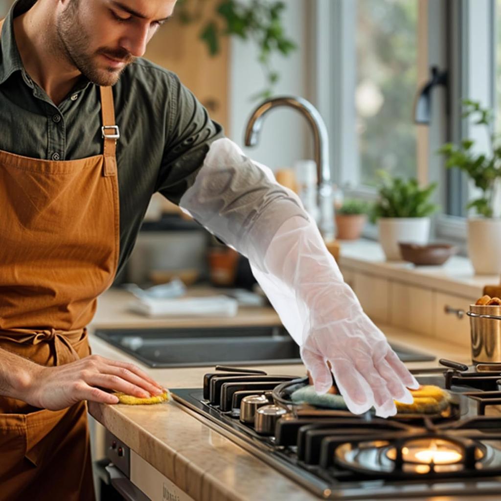 Long Disposable Cleaning Gloves, 21 inch Waterproof Elbow Length Disposable Glove, Lightweight Cleaning Gloves