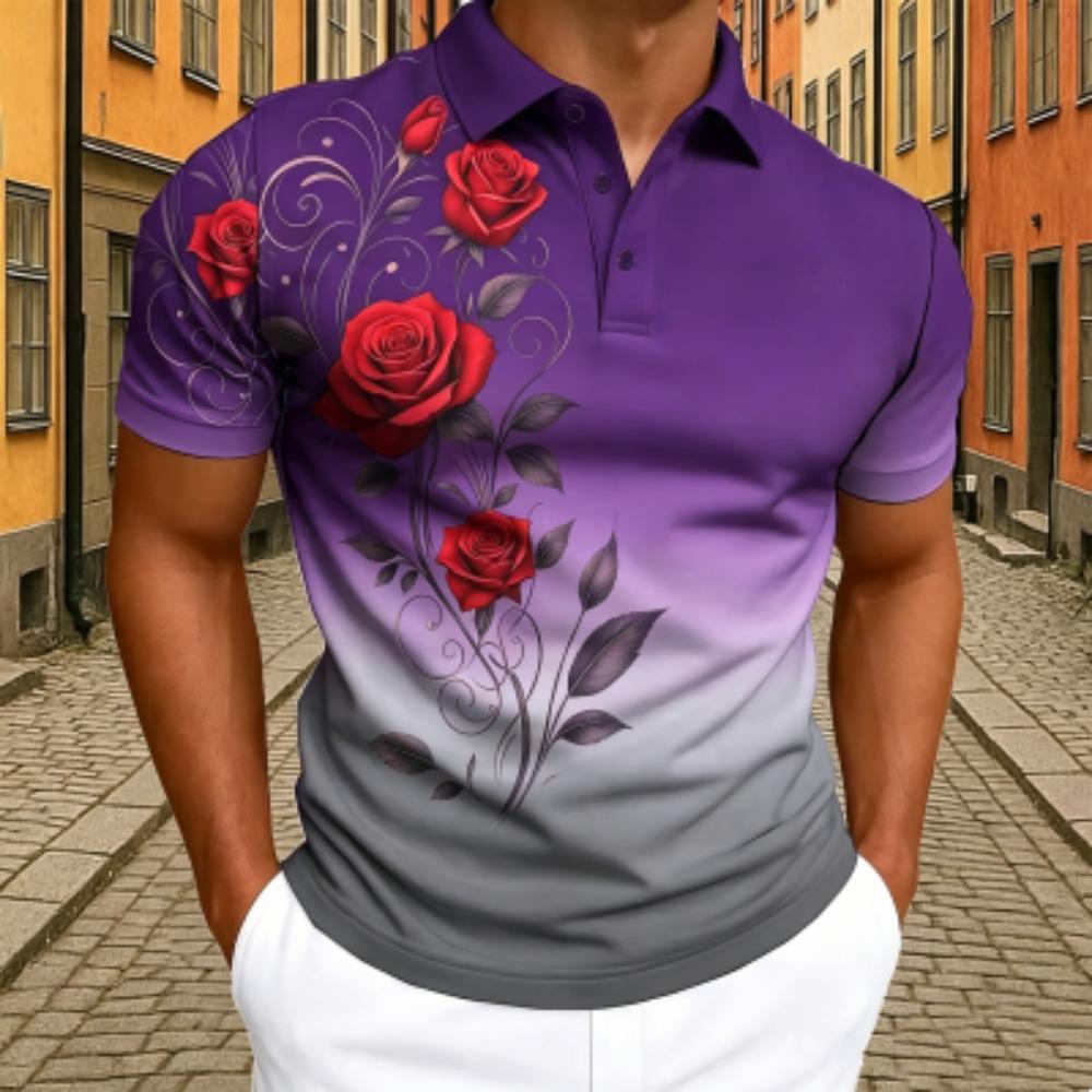 Polo Elegante da Uomo con Stampa Floreale Rosa T-shirt a Maniche Corte da Uomo per Esterno e Strada Top Estivo per la Casa Maglietta Casual Polo da Uomo e da Donna