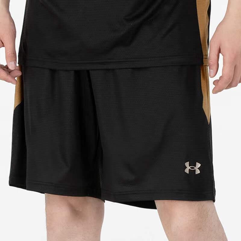 Under Armour Logo Print Mid-Rise Solid Color Moisture-Wicking Breathable Running Fitness Training Shorts Men Shorts Black 23500201-100