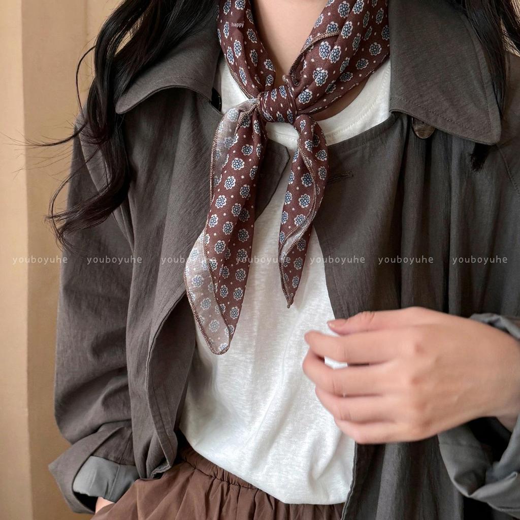 Koreansk Brun Iris Silkeshalsduk: Sommar 2025 Damens Högklassiga Accessoar