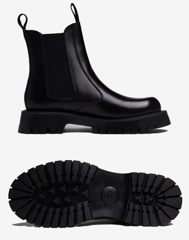 Men's Black British-Style Chelsea Boots: Soft Leather, High Top, Thick Sole, Motorcycle Workwear