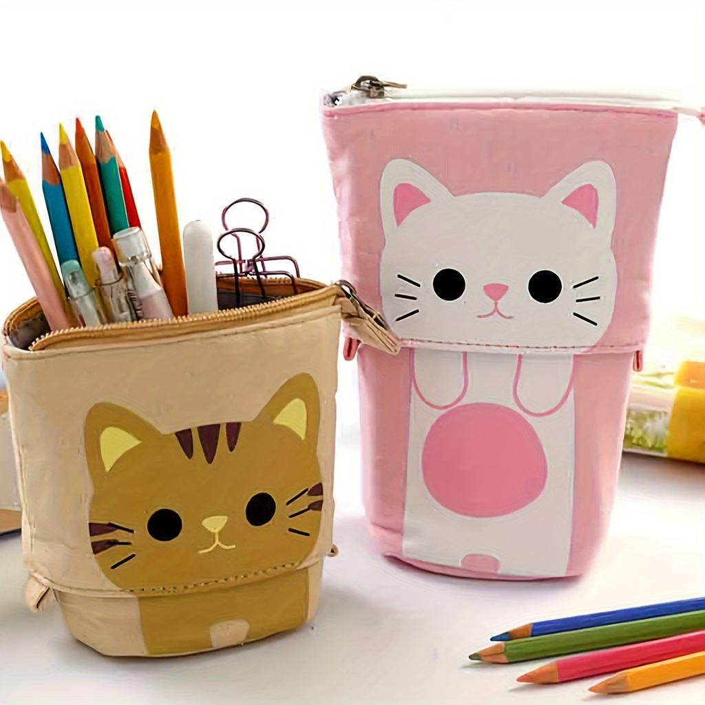 Cute Zipper Retractable Vertical Pencil Case Suitable for Students To Use Fashionable Student Stationery with Various Colors
