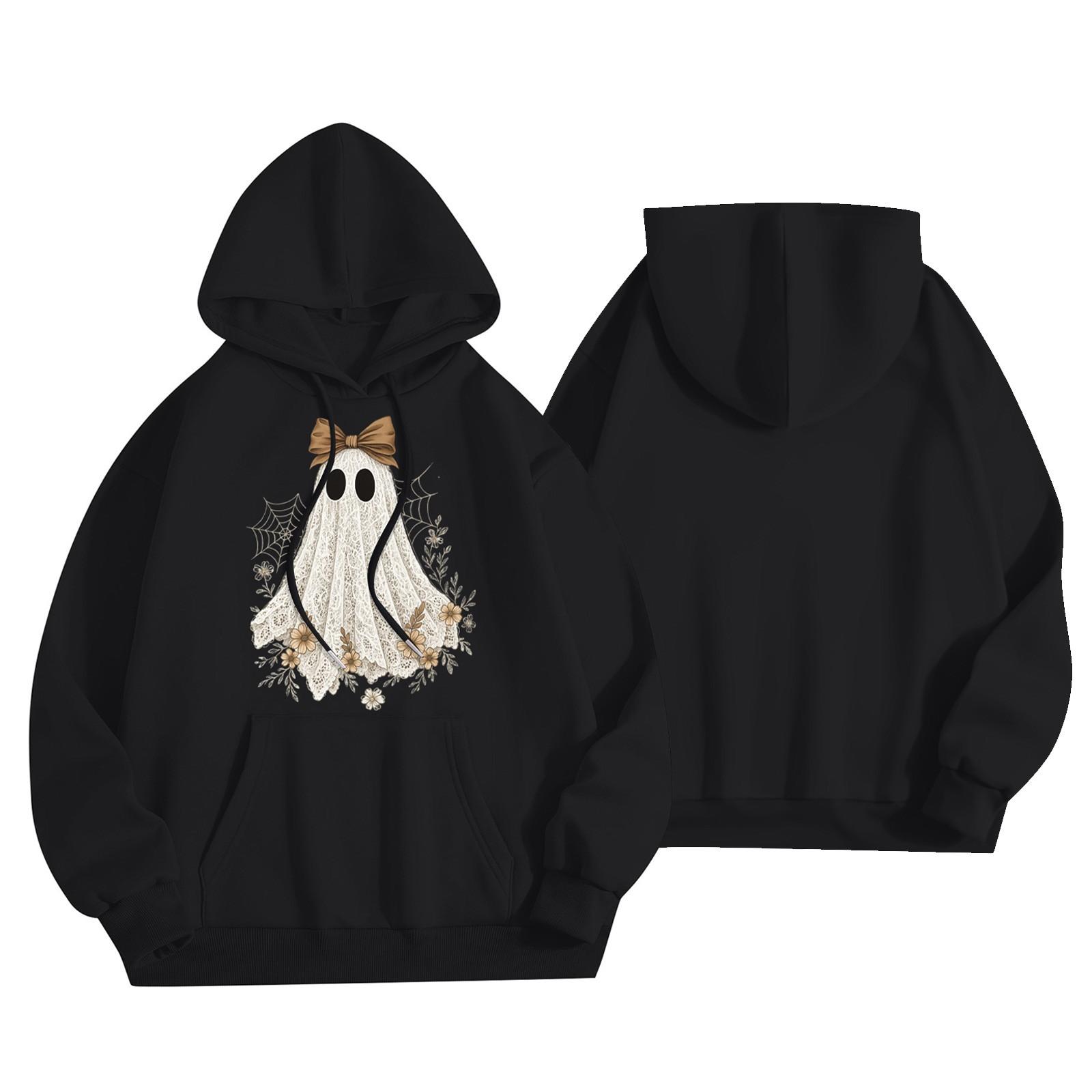 

Женский модный легкий пуловер с длинным рукавом и карманами, худи с принтом L чёрный