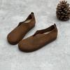 Johnature Genuine Leather Solid Color Women Flats Shoes Concise Retro Handmade Round Toe Shallow Slip-on Shoes