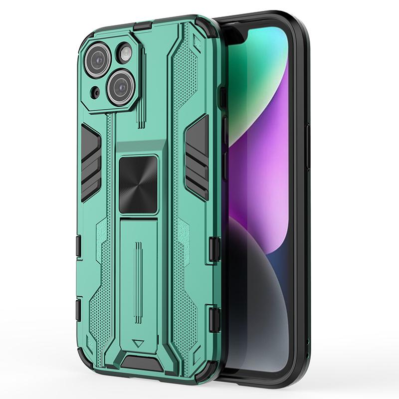 For iPhone 15 Foldable Kickstand Phone Cover PC+TPU Shockproof Protective Case