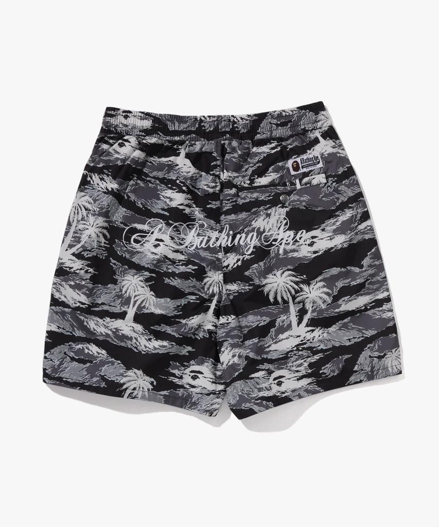 Beipeu Palm Tree Camo Relaxed Fit Beach Shorts (M) Black