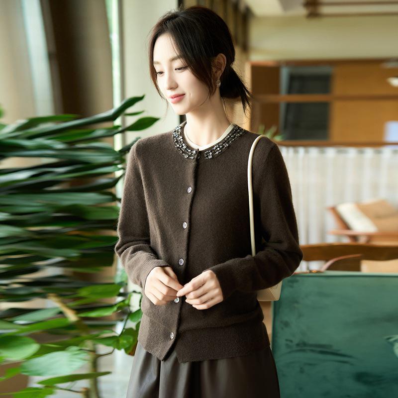 Women's Rhinestone Knit Wool Cardigan: Loose Long Sleeve Autumn & Winter Sweater