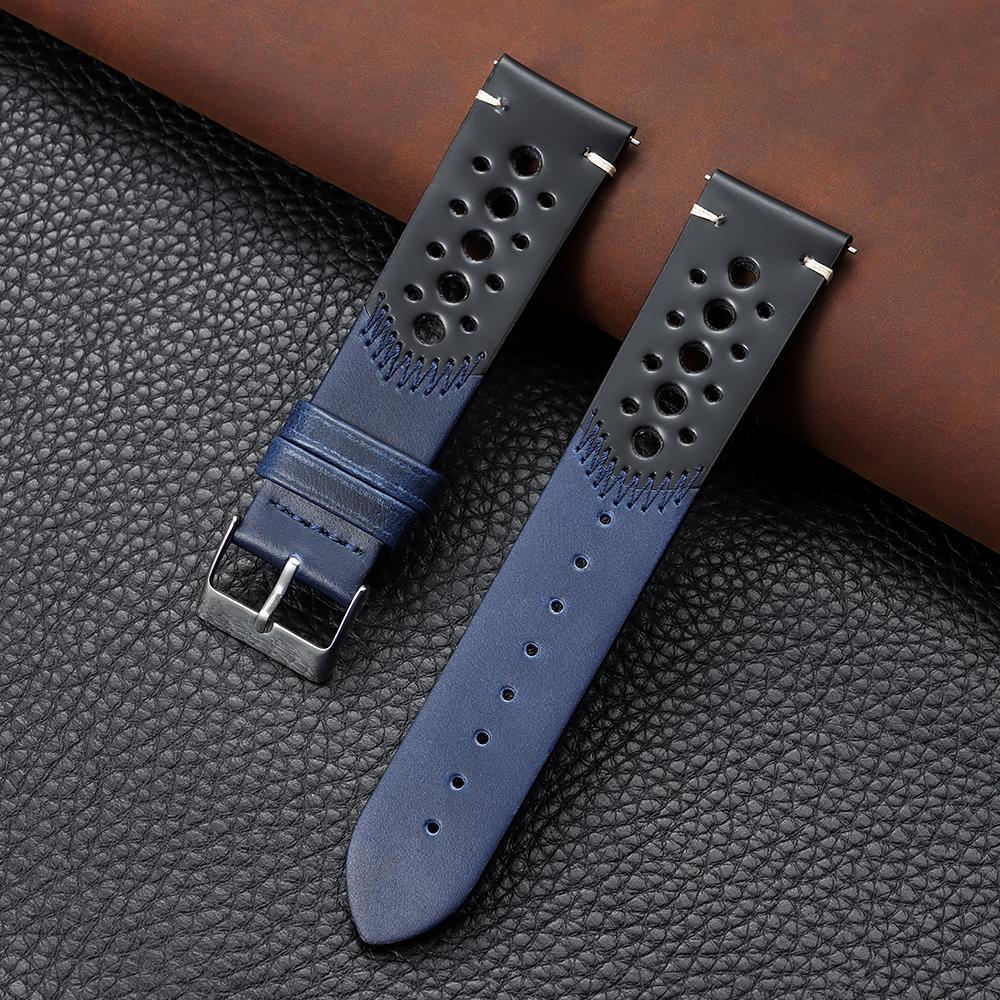 20mm 22mm Oil Wax Genuine Leather Breathable Watchband Bracelet Men Women Cowhide Wrist Watch Band Black Brown Strap Accessories