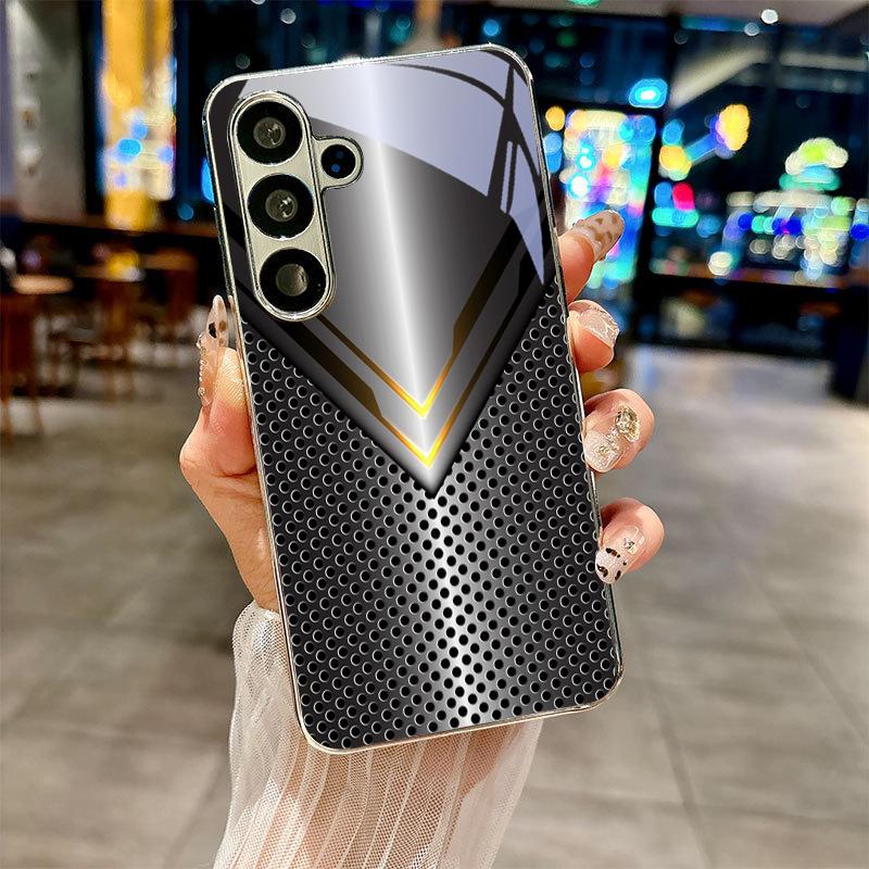 V-shaped Honeycomb Silver Phone Case For Samsung A30s A31 A32 A34 A36 A37 A50 A51 A52 A53 A54 A55 A56 A57 A71 72 73 Glass Cover
