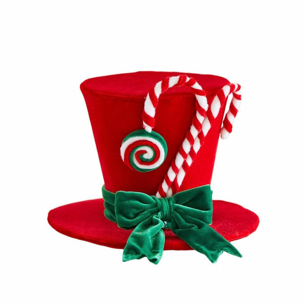 Velvet Top Hat with Sucker Easy Storage Christmas Freestanding Tabletop Ornament Bow