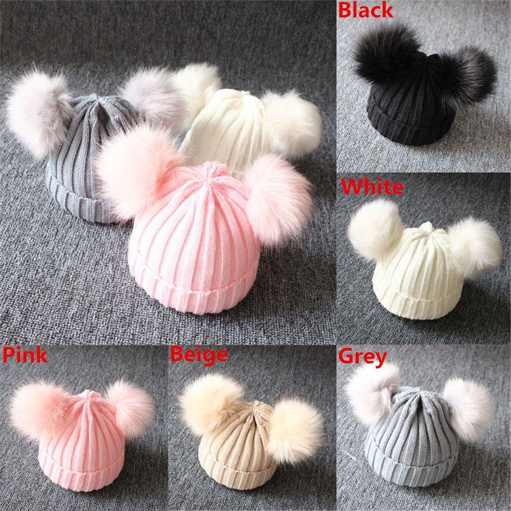 Winter Cute Pom Kids Knitted Hat Warm Bobble Hat Baby Beanie Cap