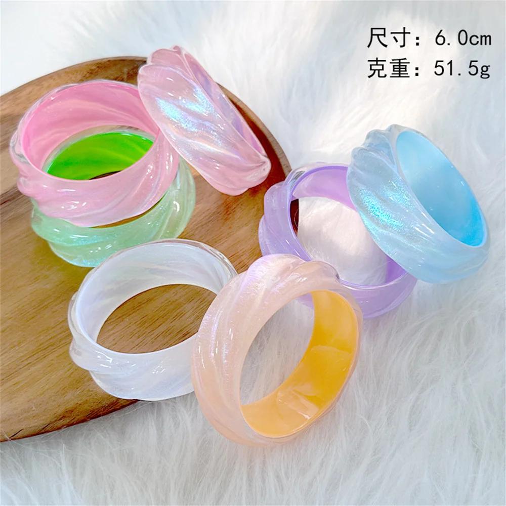 Fashion Lighting Candy Color Water Shine Round Spiral Jelly Good-looking Acrylic Bangle Bracelet Geometric Resin Trend Bracelet
