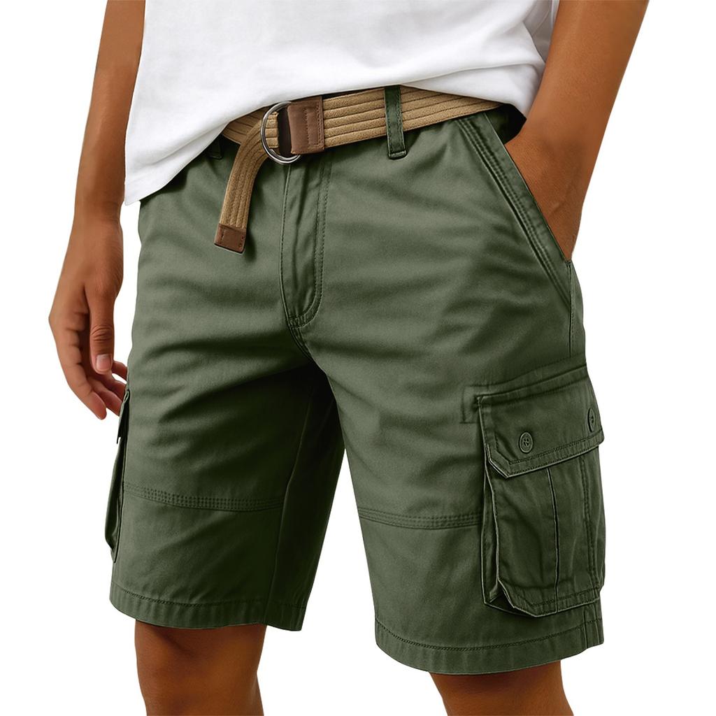 Men's Summer Multi-Pocket Cargo Shorts Men's Casual Fashion Solid Color Loose Cargo Shorts