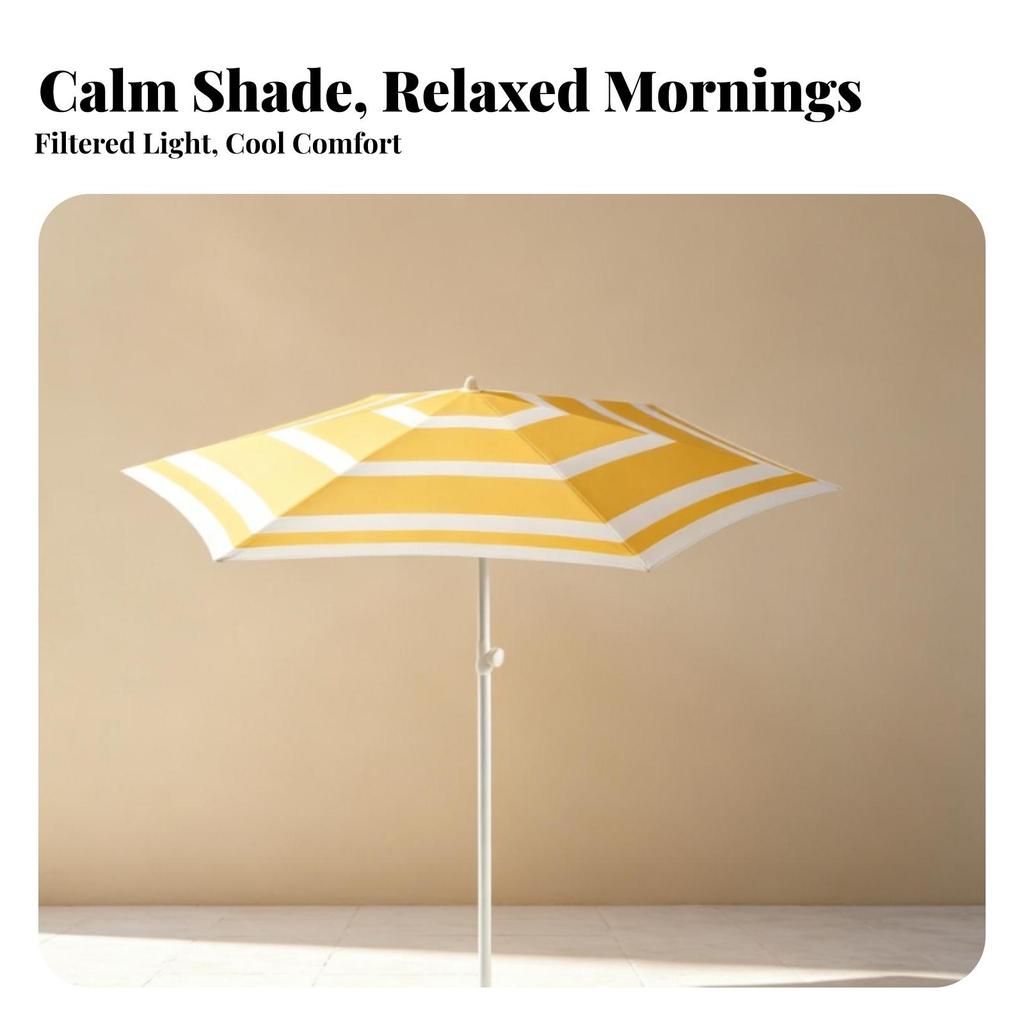 Striped Patio Umbrella with Six Ribs Protection for Courtyard