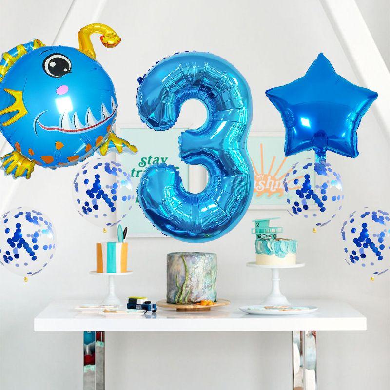Ocean Theme Balloon Set Kids Birthday Number Balloon Decor