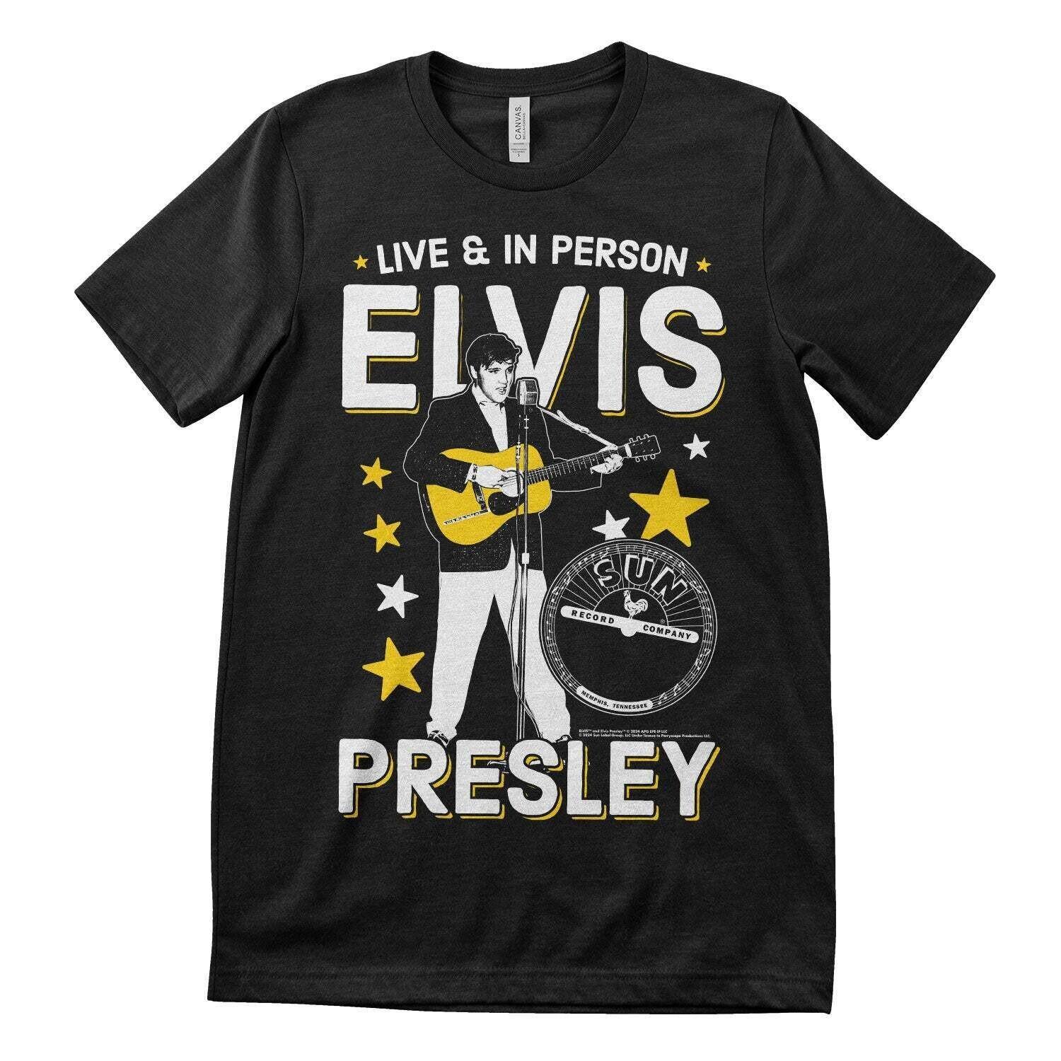 Licenza Ufficiale Elvis Presley Live IN Persona Maglietta Uomo M