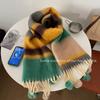 Rainbow Striped Scarf Women's Premium Sense Versatile Tassel Ball Warm Scarf Christmas Atmosphere