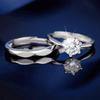 Sterling Silver Plated Water Cube Diamond Six-Claw Open Rings for Couples