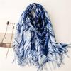 New Ethnic-Style Tie-Dye Colorized Blue-And-White Cotton And Linen Scarf Travelling Shawls For Women