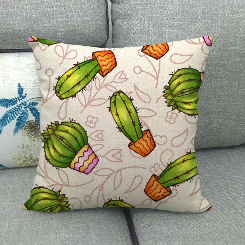 Green Plant Cactus Pattern Digital Printing Short Plush Pillow Covers For Car Sofa Office Cushion Cover Home Goods 60X60Cm