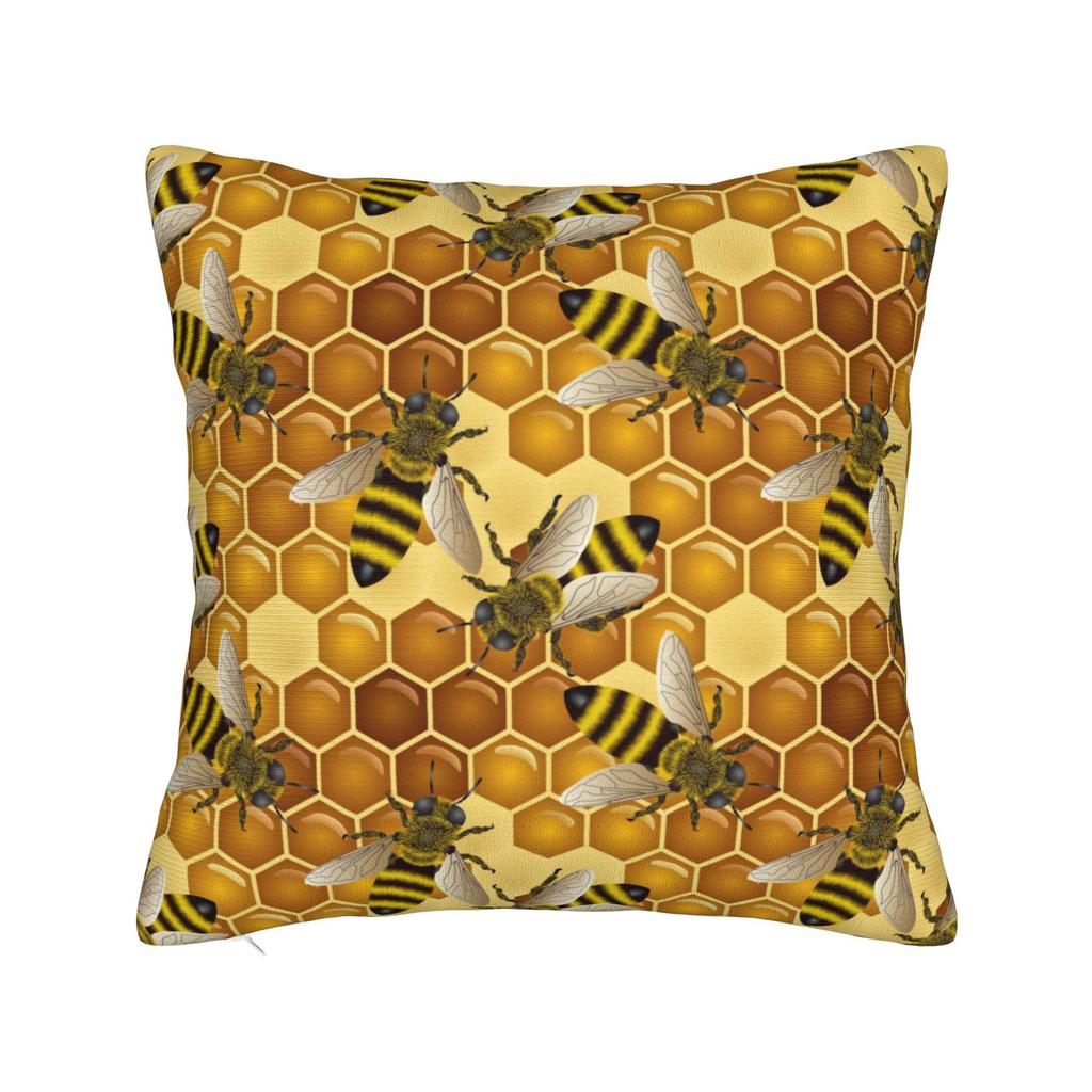 Pillow Cover Bee Pattern Honeycomb Kawaii Pillow Case For Sofa Couch Bed Living Room Pillowcases