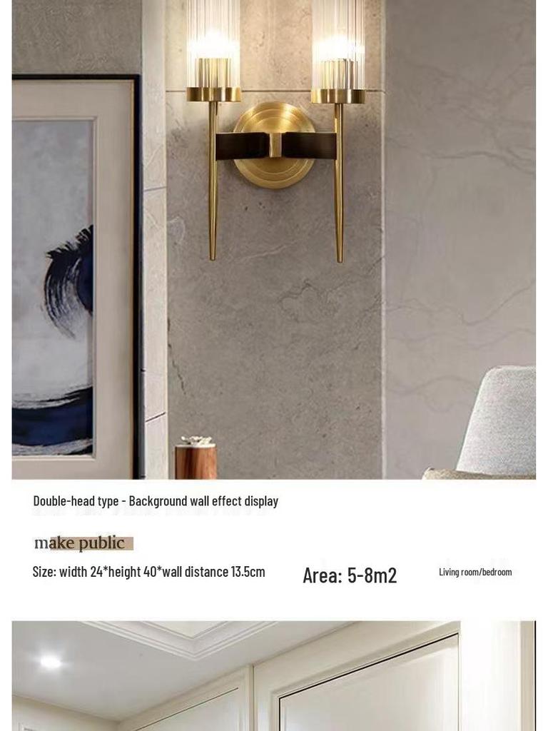 Nordische Luxus Glas- und Kupfer-Wandleuchte für Schlafzimmer oder Wohnzimmer