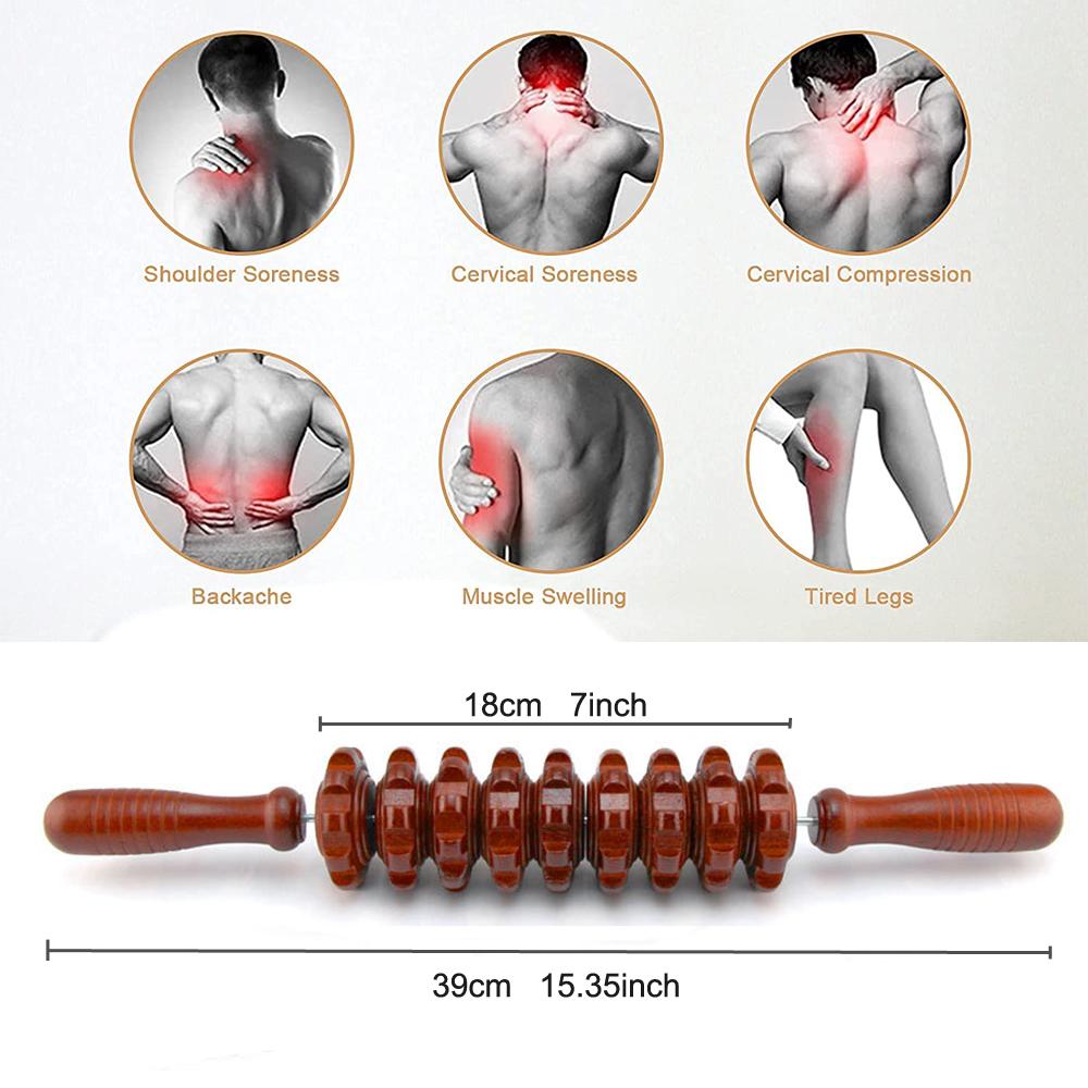 Tcare Wooden Exercise Roller Gua Sha Handheld Cellulite Blasters Sports Injury Body Trigger Point Muscle Roller Sticks Massager
