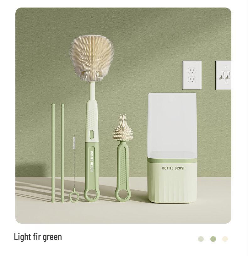 Reise-Babyflaschenbürsten-Set mit Silikon-Saugerbürste, Abtropfgestell, Strohhalm- und Fugenbürsten