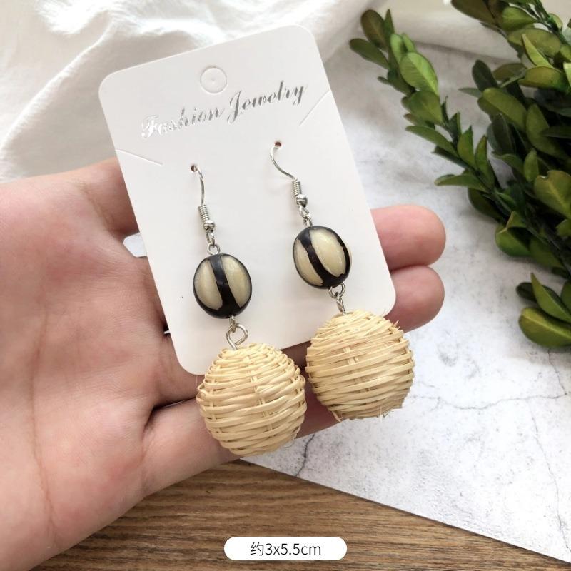 Vintage grass rattan woven handmade earrings bohemian vacation style stud earrings women's summer ear jewelry