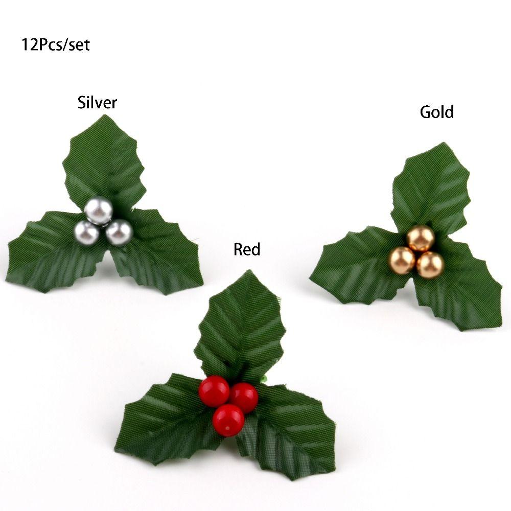 12Pcs/set Handmade Artificial Christmas Leaves Cute Mini Christmas Holly Wreaths Foam DIY Bonsai Plant Accessories Home Decor
