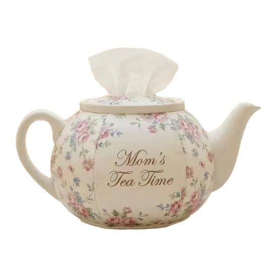 Teapot Tissue Box Cover Vintage Floral Teapot Tissue Holder Cover Tea Time Decorative Fabric Napkin Dispenser Cover Tea Lovers Gift A
