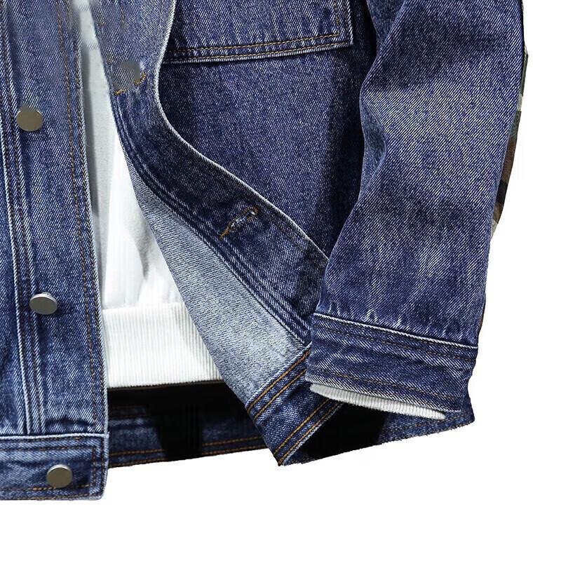 JEANSWEST Men's Lapel Camo Patchwork Denim Jacket