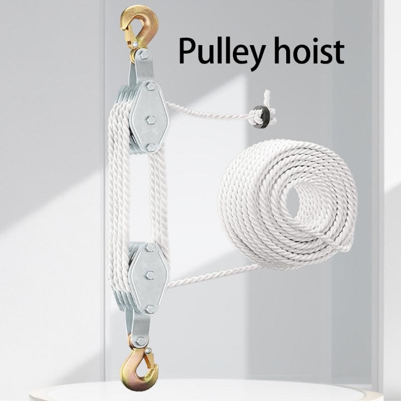 Heavy Duty Pulley Block System Mechanical Advantage 1100/2200Lbs Capacity 3/4 Wheel Rope Pulley Hoist for Garage Hunting
