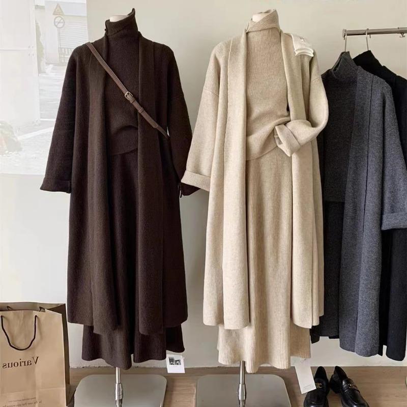 

Ленивый ветер свитер тройка осень и зима ветер новый юбка длинный вязаный свитер комплект женский One size