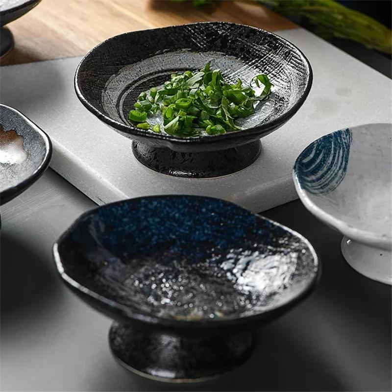 Creative Japanese ceramic plate with high feet saucer saucer snack tea dessert plates snack plate fruit plate bowls ramekin