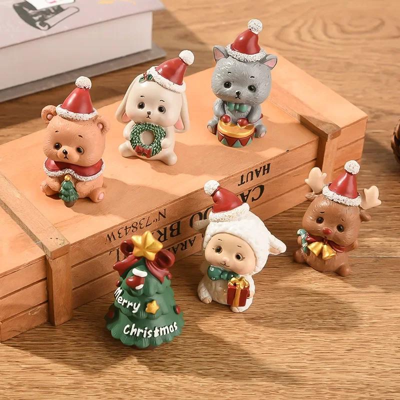1pc Christmas Resin Family Small Animal Ornaments Creative Home Decoration Mini Christmas Tree Old Man Christmas Gift